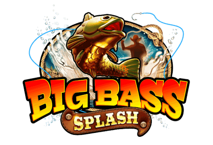 Big Bass Splash logo in orange and yellow gradient lettering beside a bass fish mascot wearing a brown vest